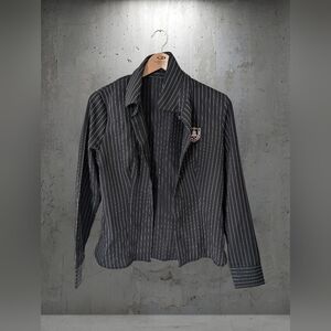 SHEIN Black Pinstripe Button Down Shirt